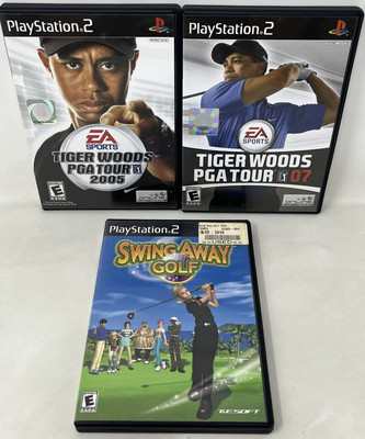 Tiger Woods PGA Tour 05, 07 & Swing Away Golf - PlayStation 2 PS2 Lot w/ Manuals