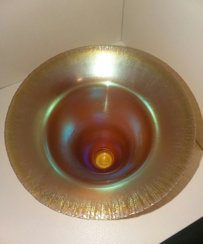 German WMF Myra Kristall iridescent aurene gold fluted vase 4.5