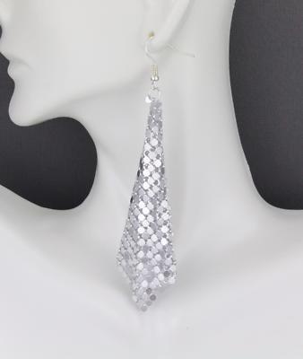 Silver earrings lightweight dangle liquid mesh metal 4'' long metallic flowy