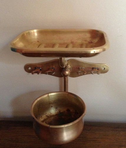 antique bathroom cup toothbrush soap brass original WWI depression 1920