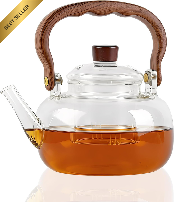 High Borosilicate Glass Tea Pot, 1100Ml Heat Resistant Glass Teapot, Elegant Des