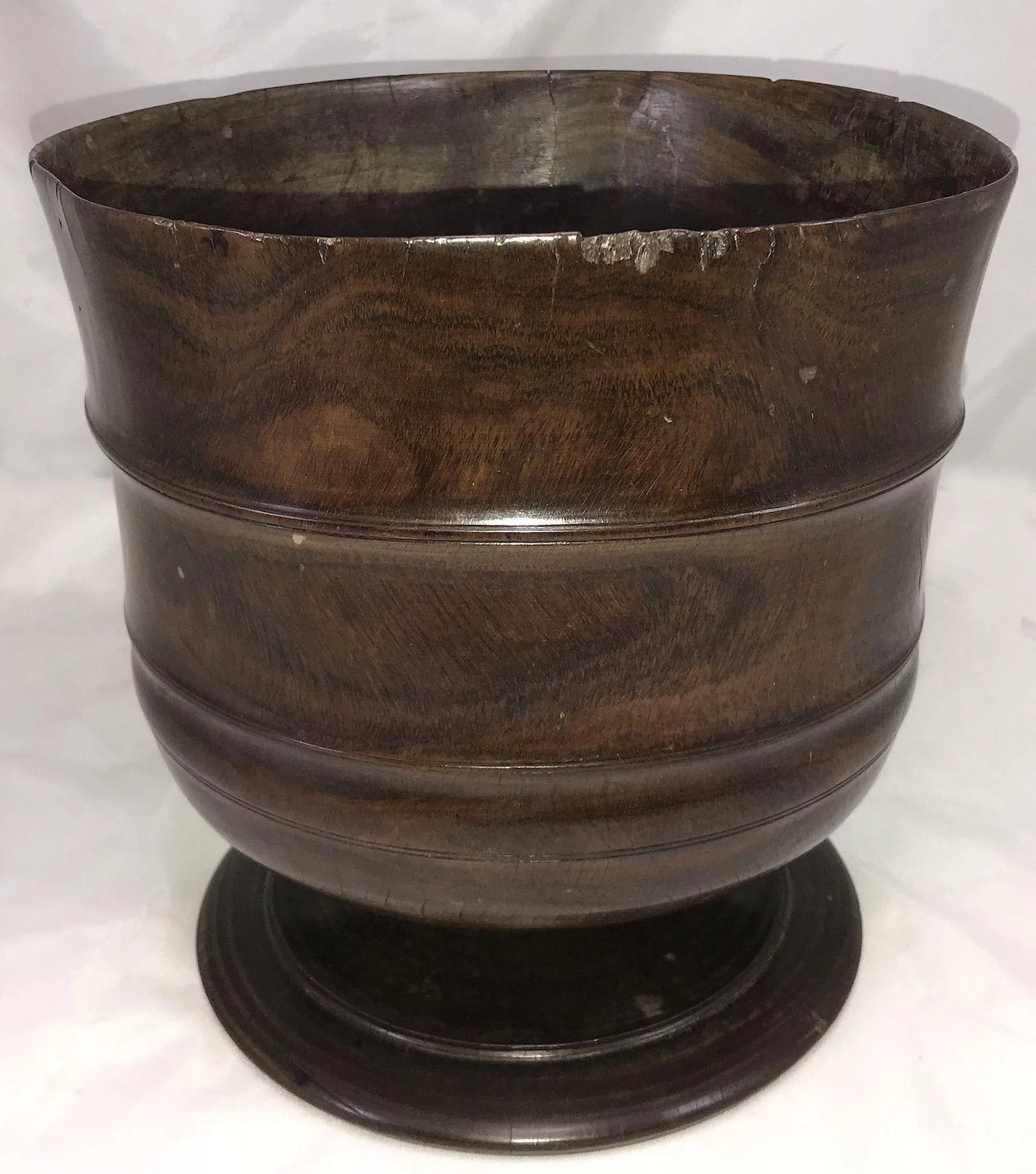 Exceptional 17th Century Carved English Wassail Bowl in Figured Lignum Vitae