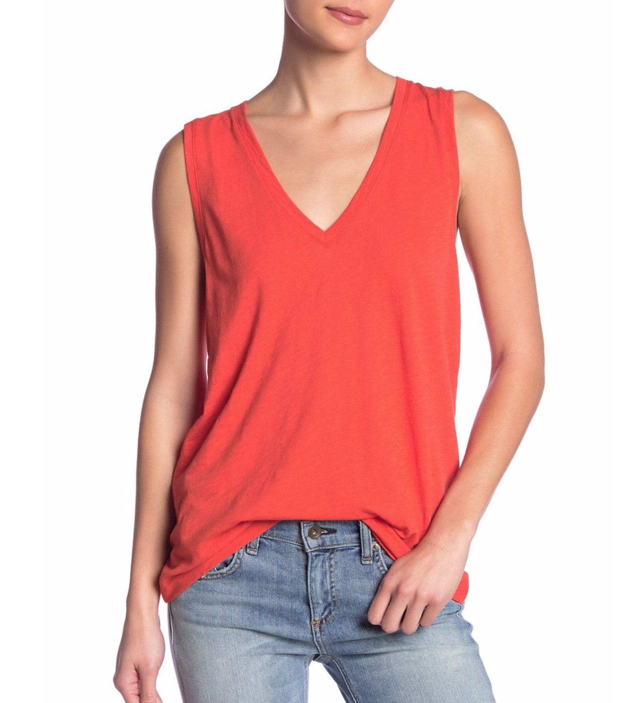 MADEWELL WOMEN'S RED SLEEVELESS V-NECK COTTON KNIT WHISPER