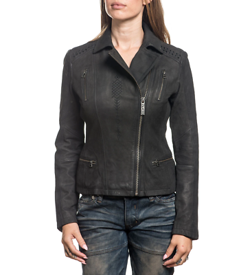 Pre-owned Affliction Leather Livestock Women's Jacket Black Biker Mma