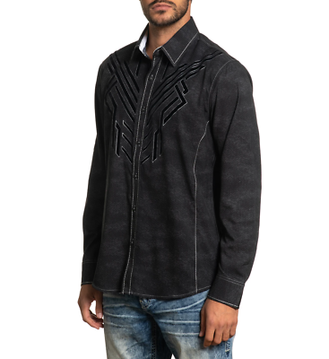 AMERICAN FIGHTER Men's Long Sleeve Button Down Shirt REFUTE Embroidered S-3XL