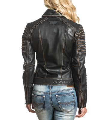 Pre-owned Affliction Leather True Destiny Women's Jacket Black Biker Mma