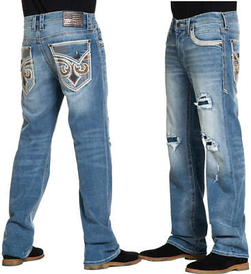 Affliction Men's Denim Jean Blake Luke Inseam 34" Biker Skull Y2K