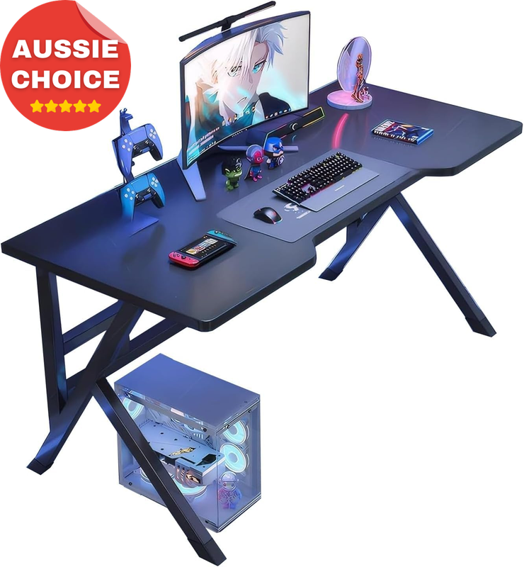 Gaming Desk PC Computer Home Office Study Ergonomic Metal Frame Black 140cm