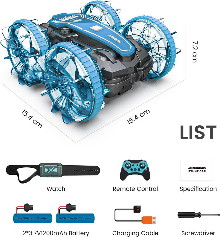 Amphibious Remote Control Car Boat, 4WD Gesture RC Car with Waterproof Remote Co