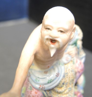 Unusual Signed Chinese Bisque Figure of Chinese Elder With Swan Depicting Fable