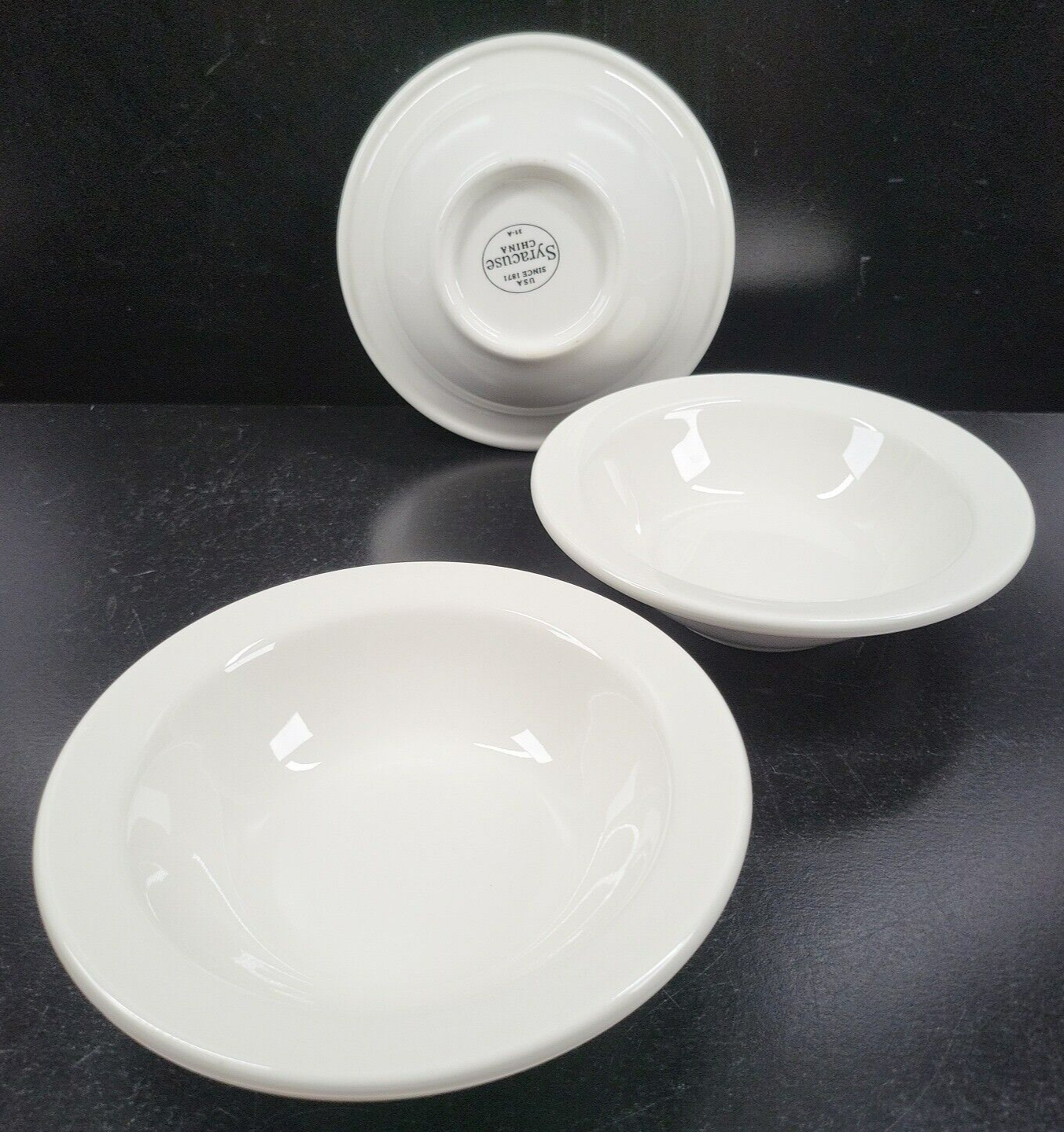 3 Syracuse China White Cereal Bowls Set Vintage Restaurant 3 Syracuse China White Cereal Bowls Set Vintage Restaurant