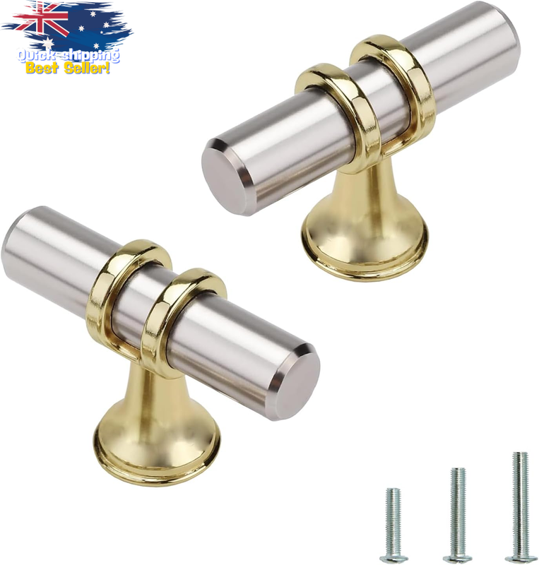 12 Pack T-Bar Cabinet Knobs Silver & Gold, Kitchen Drawer Pulls