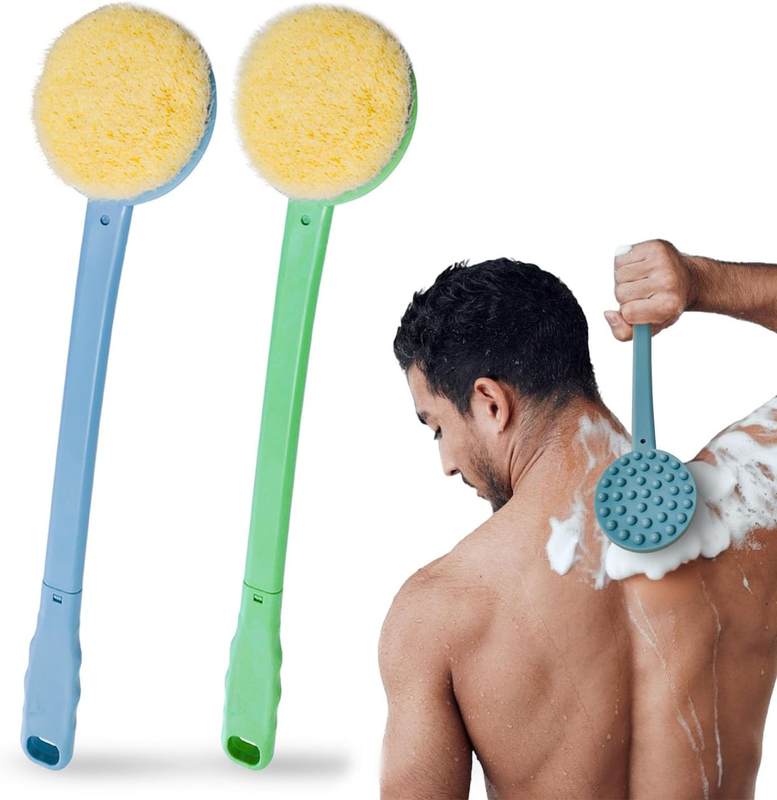 2 Pack Back Scrubber Shower Brush with 15 Inch Long Handle, Soft Bristles Full Body Skin Exfoliator for Bath Wet or Dry Brush for Men & Women