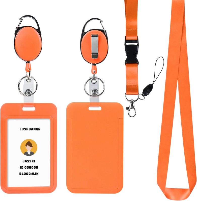 Orange ID Key Card Holder Lanyard,Badge Holders Keychain with Retractable Oval R