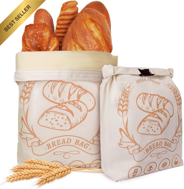 Beeswax Bread Bag, 2 Pack Reusable Bread Storage Bags for Homemade Sourdough, Be
