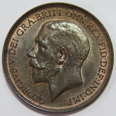 GREAT BRITAIN 1912 H ONE PENNY KING GEORGE V BRITANNIA WORLD COIN UNC    