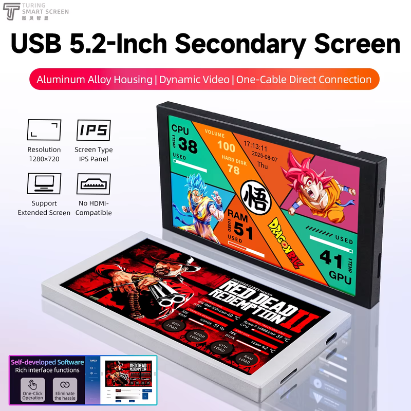 5.2 Inch IPS Secondary Screen New TURZX 1280x720 IPS Smart Screen USB-C Extended