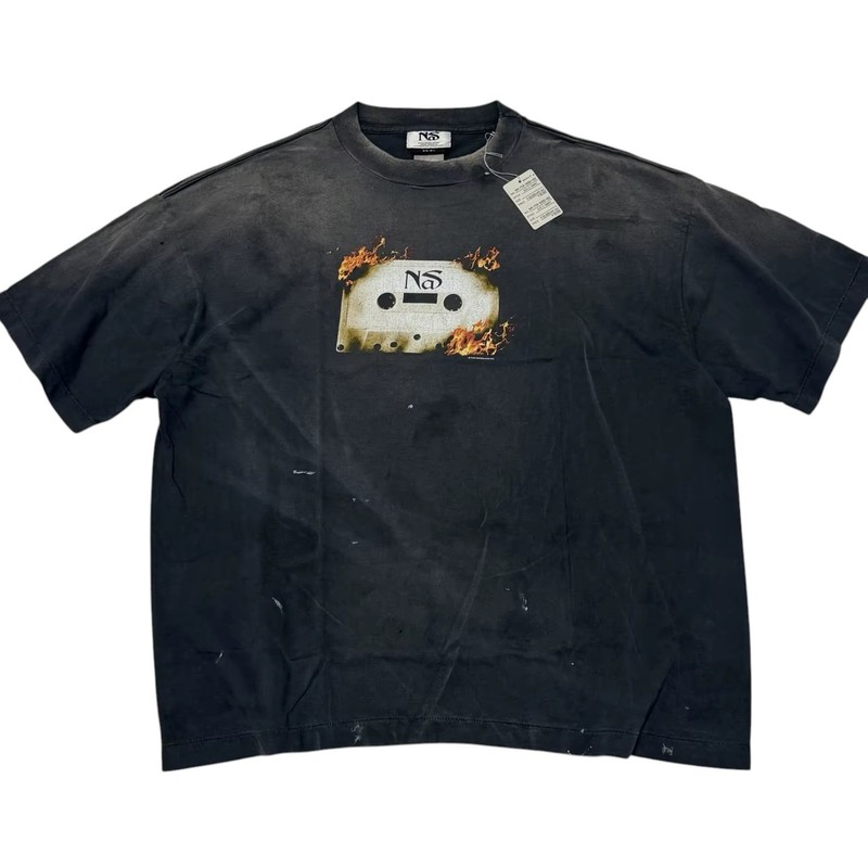 SAINT Mxxxxxx Nas T-Shirt Black Round Neck Cotton Mens Short Sleeve Tees