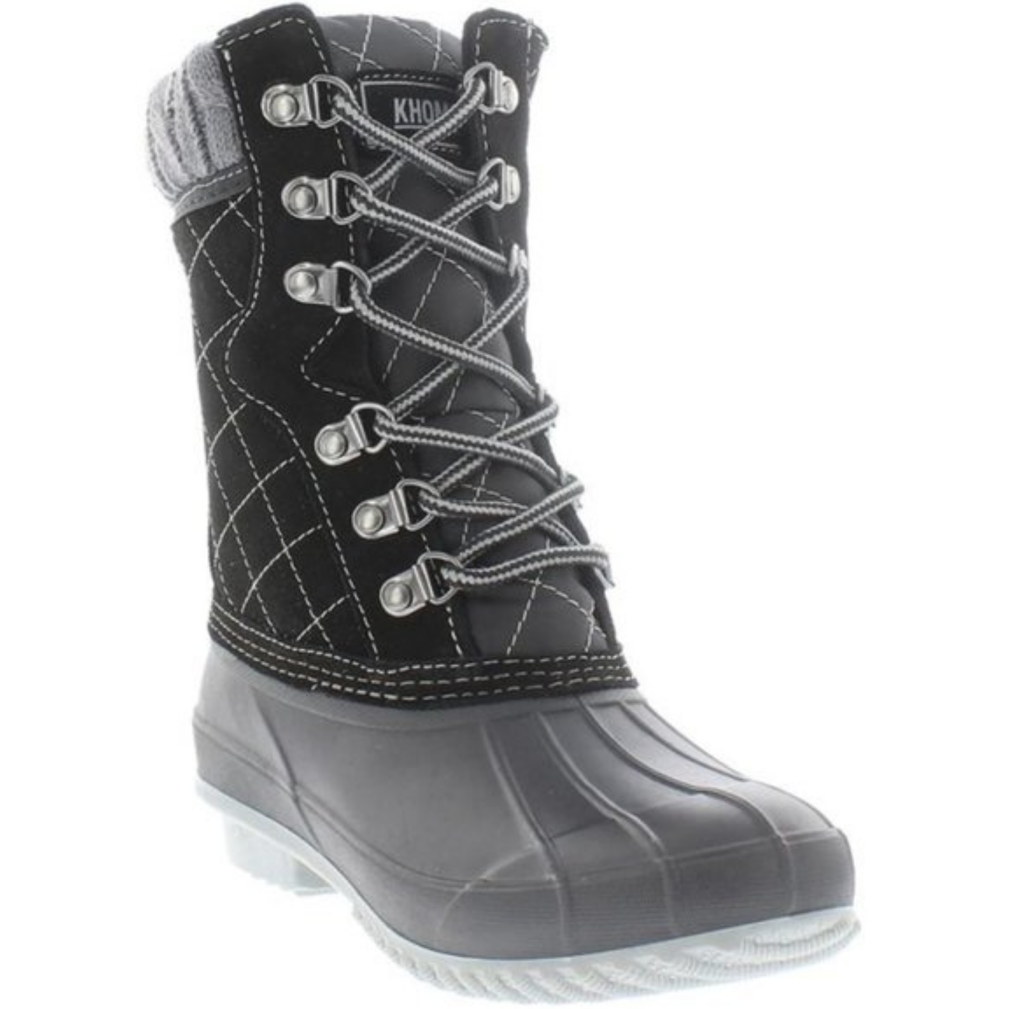 Khombu Dolly Waterproof Boots Knit Sock Cuff Quilted Black Grey Duck 6 New