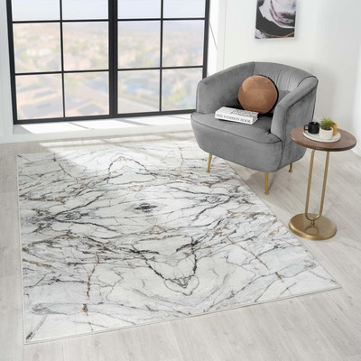 Marble Effect Abstract Gray 9X12 Area Rug