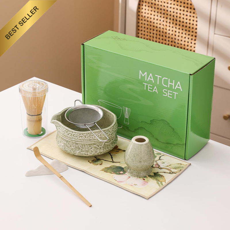 7 PCS Matcha Whisk Set, Japanese Household Matcha Tea Set Kit with Handcrafted B