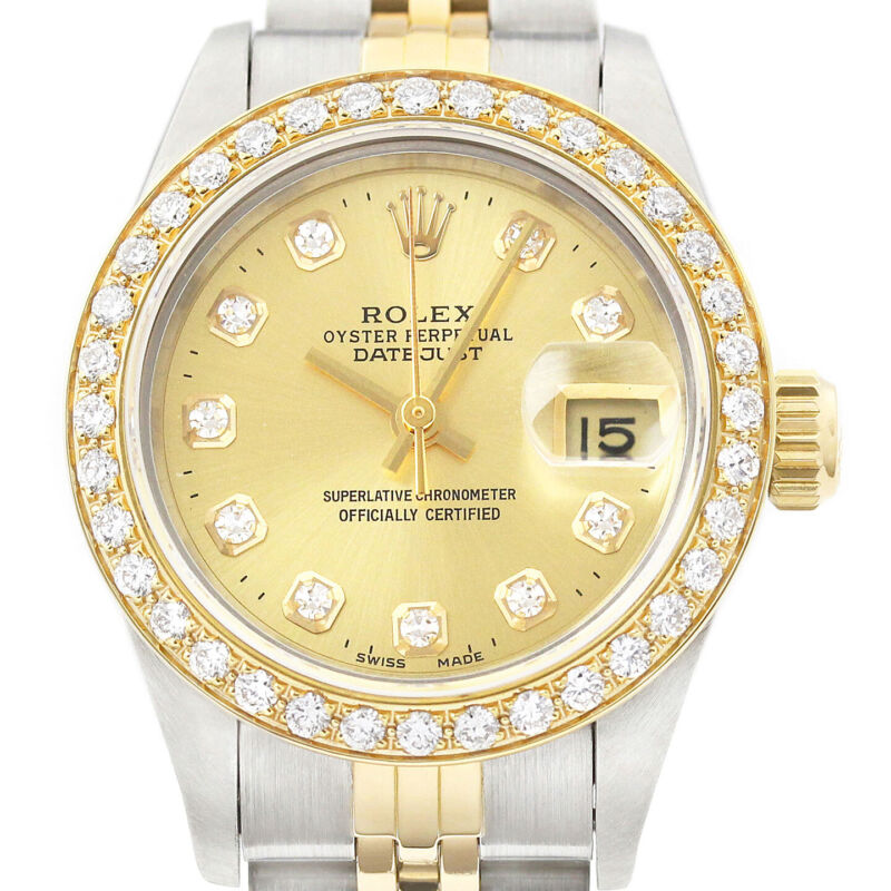 Rolex Ladies Datejust 69173 18k Yellow Gold Steel Champagne Diamond 2-tone Watch