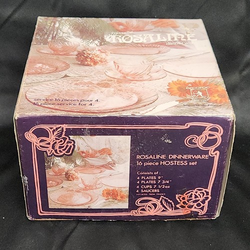 Vtg Arcoroc Durand Rosaline 16 Piece Dinnerware Set For 4-PINK Swirl France NOS