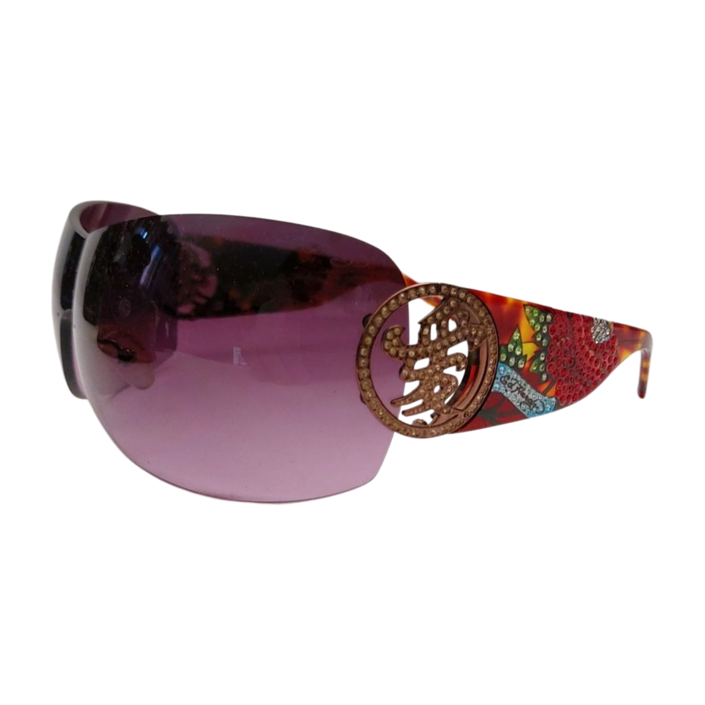 Ed Hardy EHS 024 Tortoise Shield Rimless Floral Design