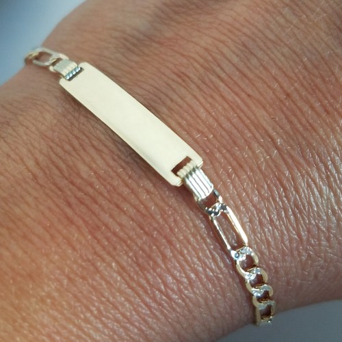 Pre-owned Handmade Kid Unisex 10k Yellow Gold Figaro Id Baby Bracelet 5.75 Inch