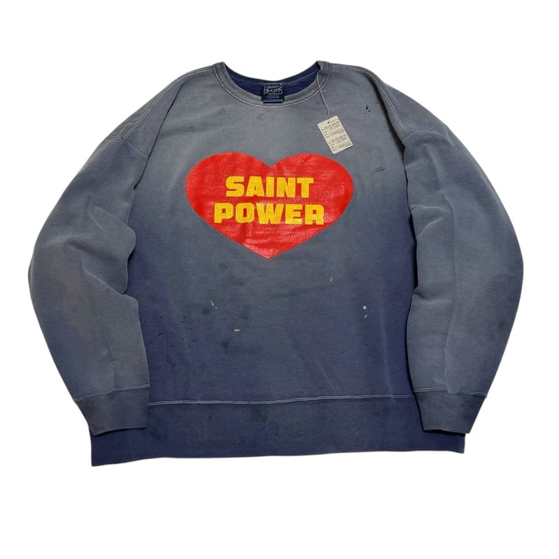 SAINT Mxxxxxx Saint Power heart-print distressed sweatshirt Navy Cotton Mens