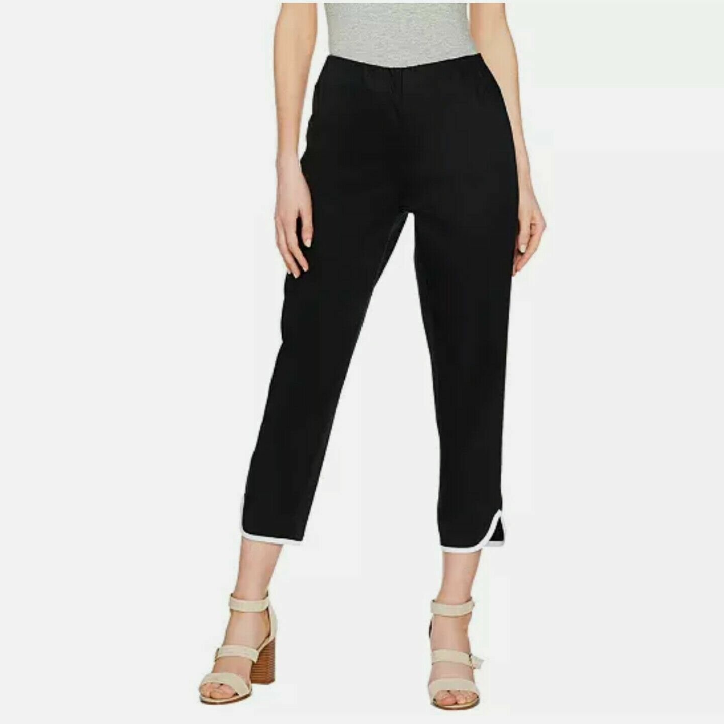 【WONDER WONDER】Raised Span High Waist Straight BK CottonPT New C Wonder Cotton Sateen Crop Pull On Elastic Waist Pants