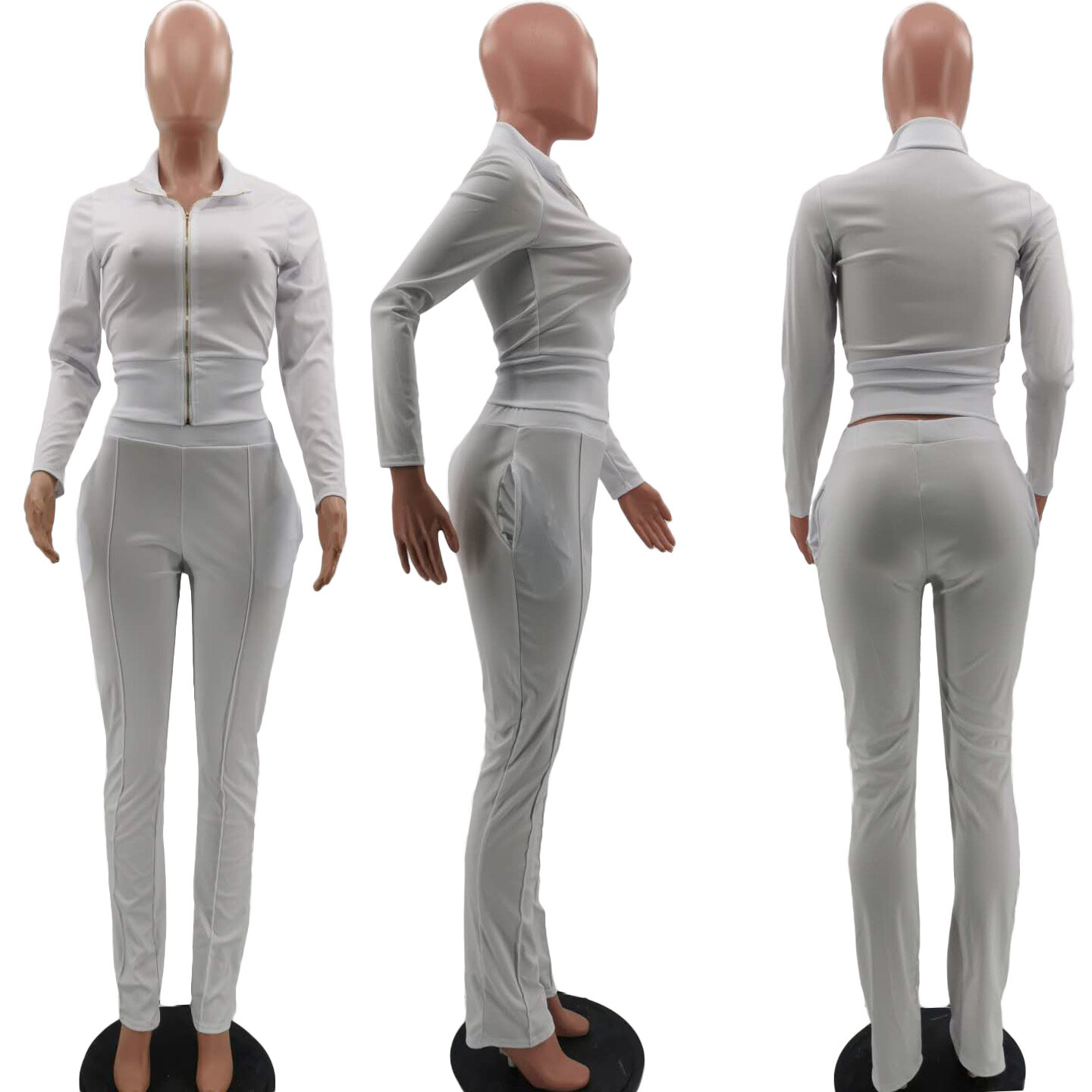 Download Fashion Women Mock Neck Zipper Long Sleeves Solid Casual ...