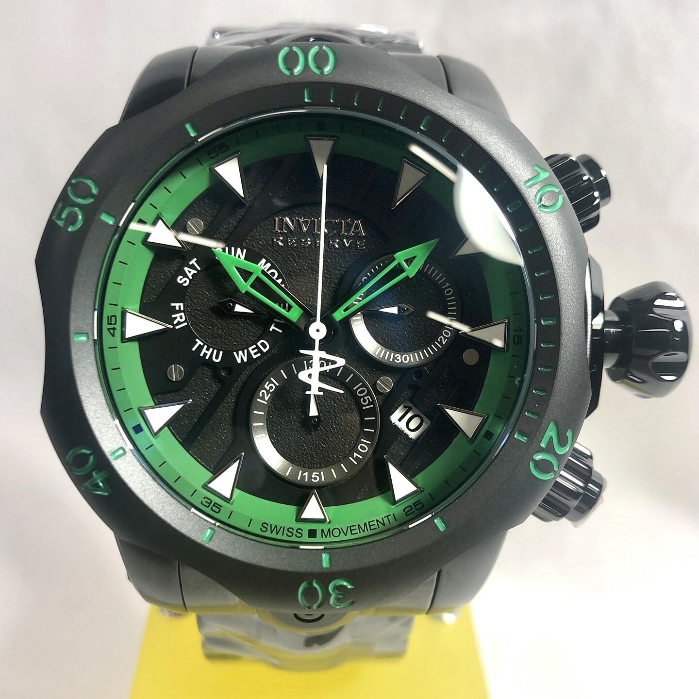 Pre-owned Invicta 32944 54mm Black/green Venom Black Label W/ 4-piece Band Set