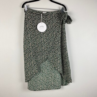 Princess Polly Wrap Skirt 12 Green Hazey Floral Tulip Hemline
