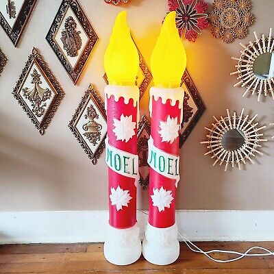 Pair of Vintage 39" Empire NOEL Candle Blow Molds Christmas Lighted Lawn Decor
