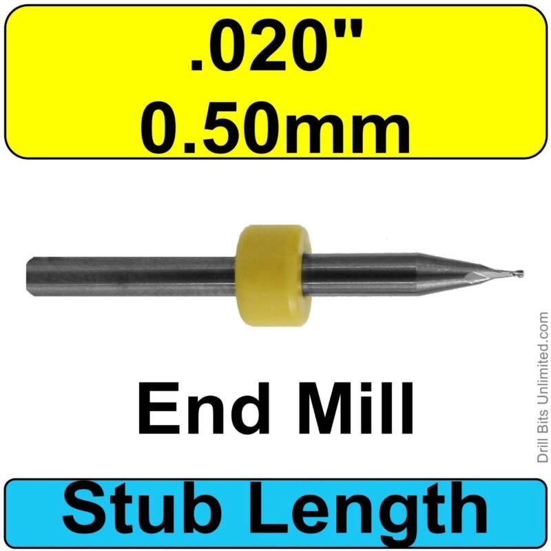 .5mm .02" Dia. End Mill Stub Length  Two Flute Up Cut Solid Carbide Square End