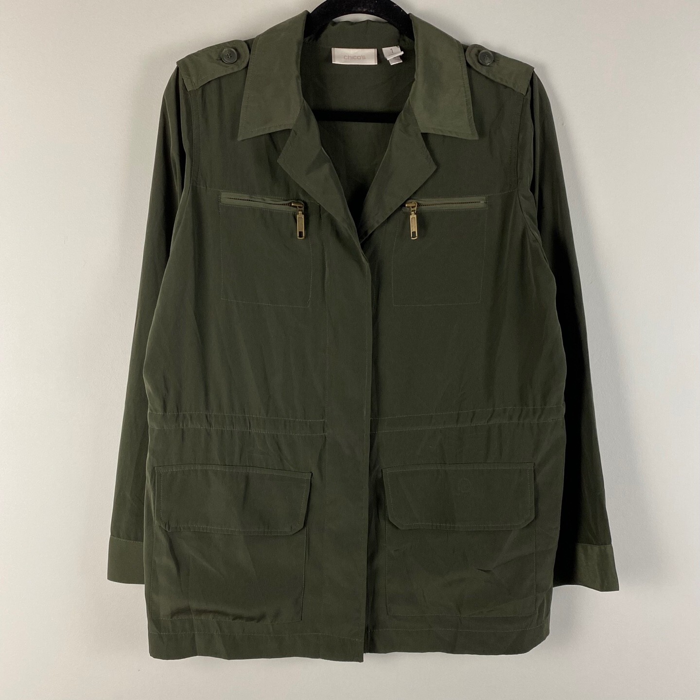 Chicos Military Utility Jacket Womens 1 US Medium Green