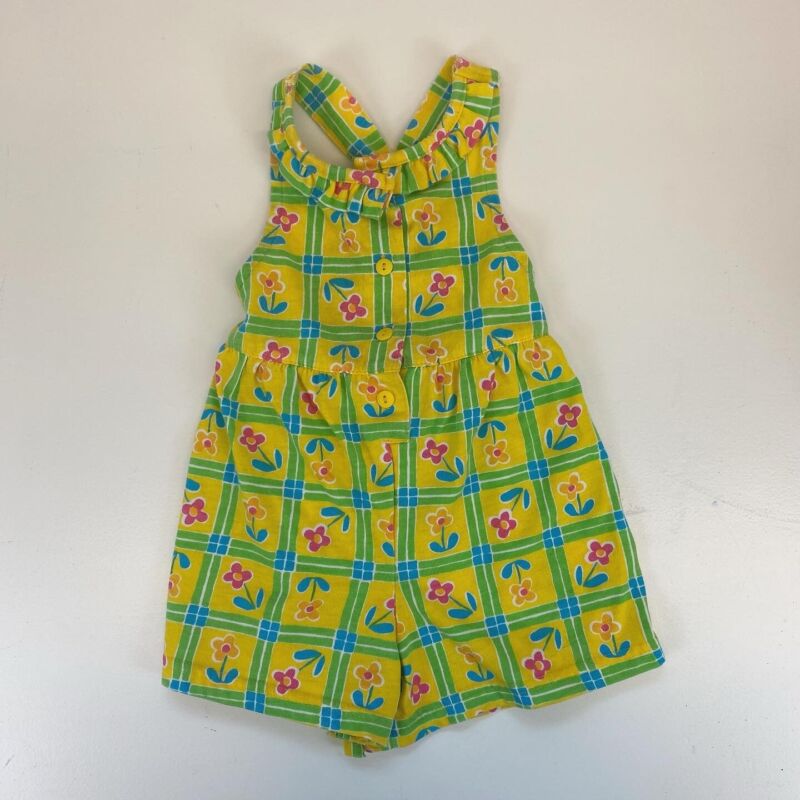 Vintage Girls Checkered Romper 12 Months Yellow Honors Baby