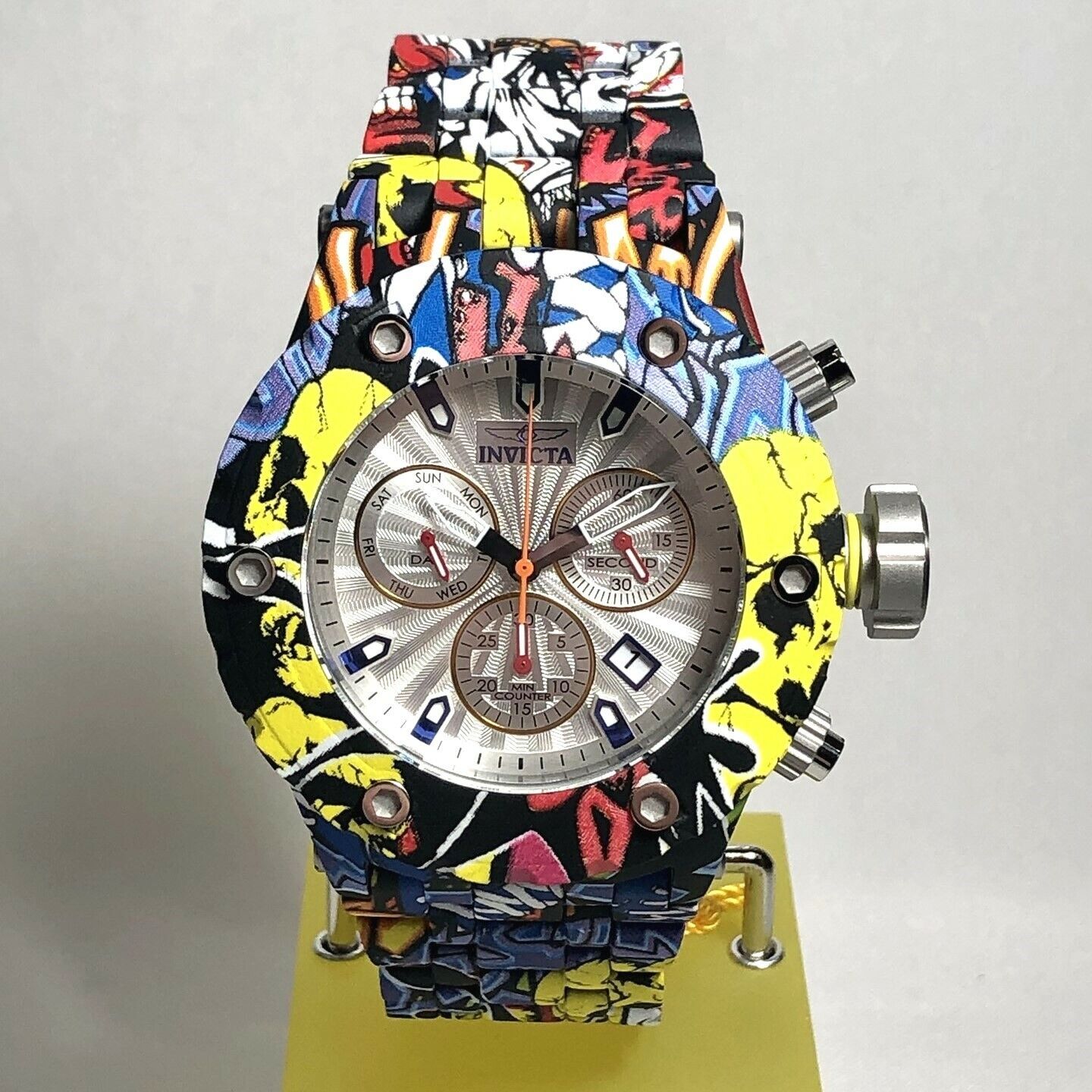 Pre-owned Invicta 33972 Men's 52mm Silver Subaqua Graffiti Hydroplated Ssteel Brclt Watch