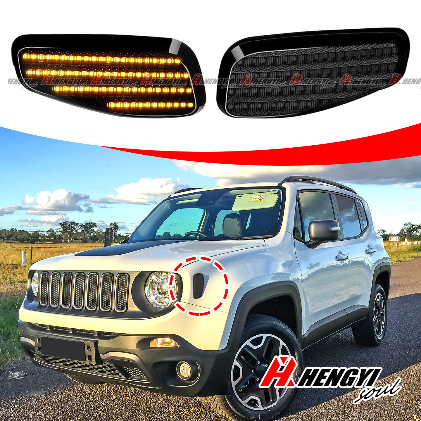 2PC Front Smoked Lens LED Amber Side Marker Lamp For 2015-2022 Jeep Renegade