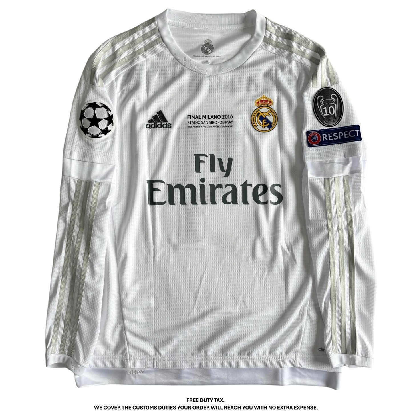 Sergio Ramos #4 Real Madrid 2015-16 Home White Long Sleeve