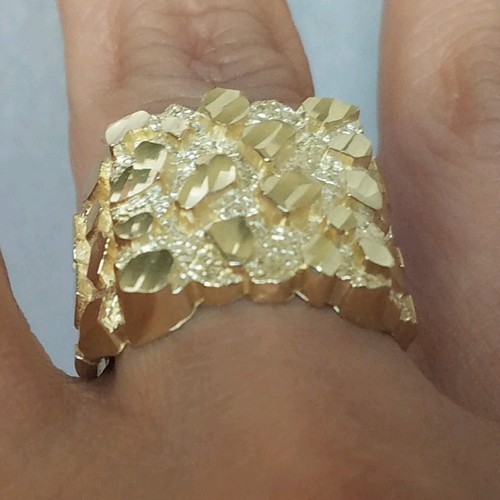 Pre-owned Handmade Big Men's 10k Yellow Gold Nugget Ring Size 9 10 11 12 In White