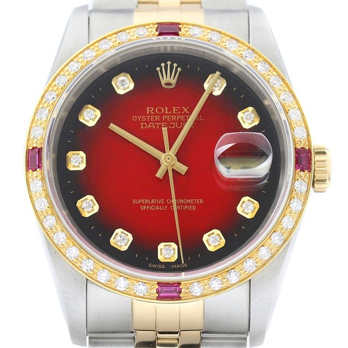 S★M★S ROLEX MENS DATEJUST 18KY-SS BLUE VIGNETTE DIAL DIAMOND BEZEL