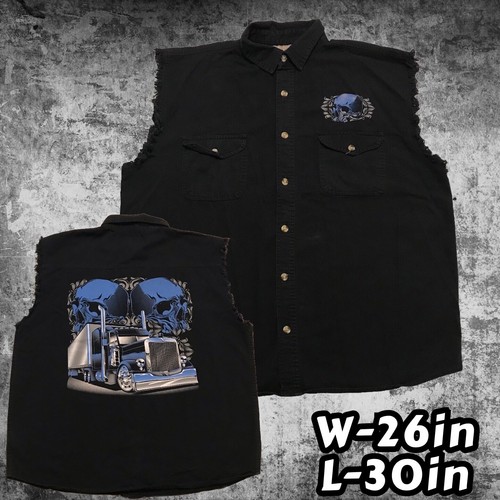 Coast Big Rig Truck Skull Graphic Black Button Up Vest