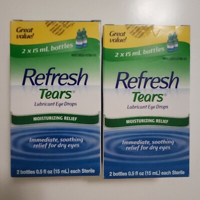 REFRESH Tears Lubricant Eye Drops, 0.5 oz - 2 Bottles X2 Exp 2024+