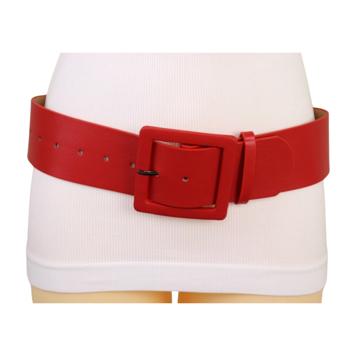 Women Red Faux Leather Band Wide Fashion Belt Hip Waist Women Red Faux Leather Band Wide Fashion Belt Hip Waist