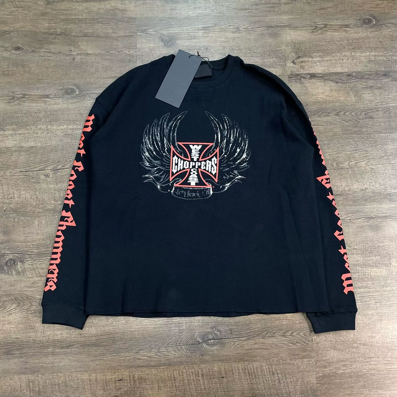 West Coast Choppers Long-Sleeve Waffle T-Shirts Mens Black Cotton