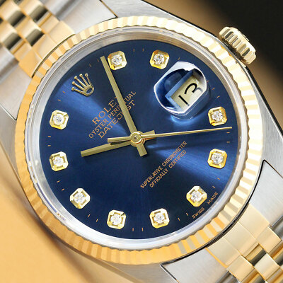 ROLEX MENS DATEJUST TWO-TONE QUICKSET BLUE DIAL WATCH 16233