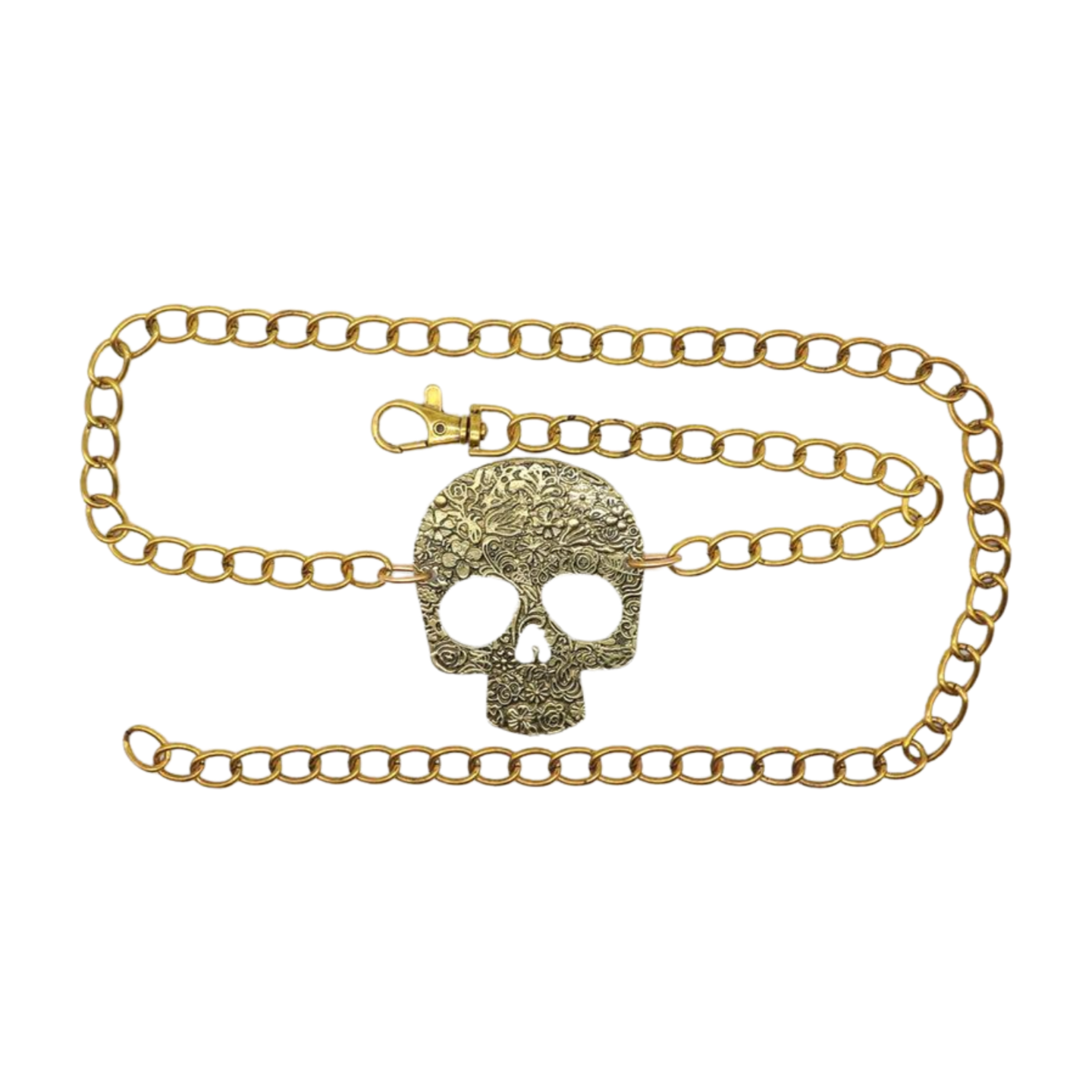 Women Rusty Gold Color Metal Chain Links Belt Skeleton Skull