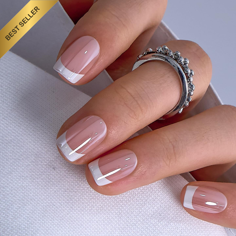 Soft Gel Short Square French Press on Nails Full Cover False Nails